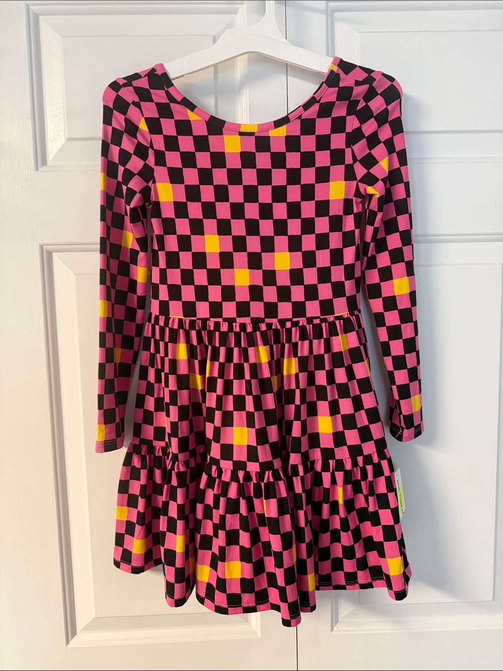 Epic Threads Pink, Black & Yellow Checkered Ruffle Dress